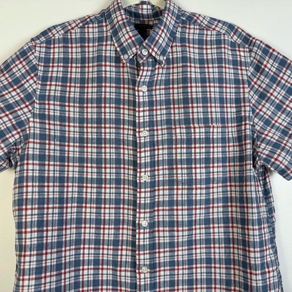 J Crew Baird McNutt Irish Linen Button Down Up Shirt Plaid Large Red Blue - Picture 2 of 10